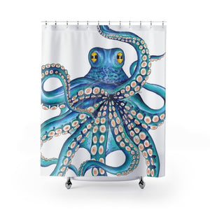 Octopus Tentacles Kraken! Blue Teal On White Shower Curtain 71 × 74 Home Decor