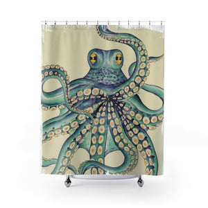 Octopus Tentacles Kraken! Green On Beige Greenish Shower Curtain 71 × 74 Home Decor