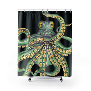 Octopus Tentacles Kraken! Green On Black Shower Curtain 71 × 74 Home Decor