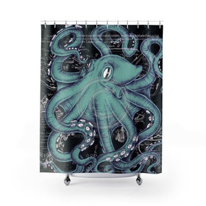 Octopus Tentacles Kraken Teal Vintage Map Shower Curtains 71 X 74 Home Decor