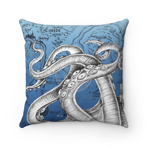Octopus Tentacles Map Blue Square Pillow 14 × Home Decor