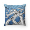 Octopus Tentacles Map Blue Square Pillow Home Decor