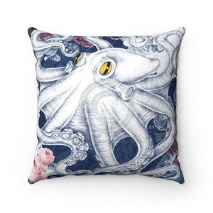Octopus Tentacles Roses Blue Ink Square Pillow 14 X Home Decor