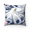 Octopus Tentacles Roses Blue Ink Square Pillow Home Decor