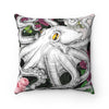 Octopus Tentacles Roses Ink Black Square Pillow Home Decor
