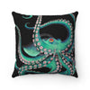 Octopus Tentacles Teal Black Ink Art Square Pillow Home Decor