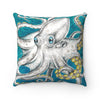 Octopus Tentacles Teal Ink Square Pillow Home Decor