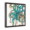 Octopus Tentacles Teal Square Framed Premium Gallery Wrap Canvas 16 ×
