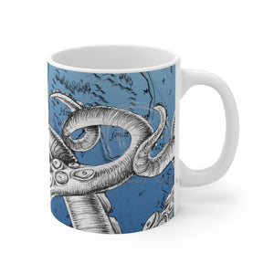 Octopus Tentacles Vintage Map Blue Ink Mug 11Oz