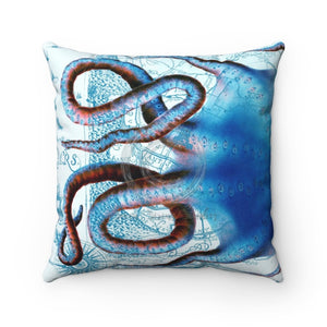 Octopus Tentacles Vintage Map Chic Blue Square Pillow 14X14 Home Decor