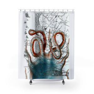 Octopus Tentacles Vintage Map Chic Shower Curtain 71X74 Home Decor