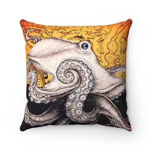 Octopus Tentacles Vintage Map Sun Ink Square Pillow 14 X Home Decor