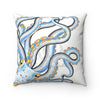Octopus Tentacles Yellow Blue Ink Art Square Pillow Home Decor