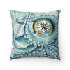 Octopus Vintage Map Compass Teal Art Pillow Home Decor