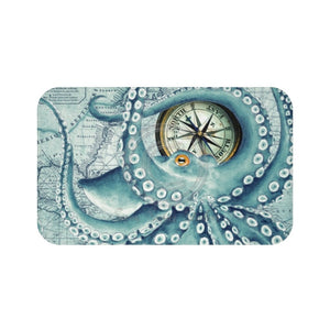 Octopus Vintage Map Compass Teal Bath Mat 34 × 21 Home Decor