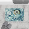 Octopus Vintage Map Compass Teal Bath Mat Home Decor