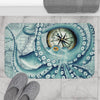 Octopus Vintage Map Compass Teal Bath Mat Home Decor