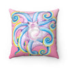 Octopus Watercolor Pink Stained Glass Square Pillow Home Decor