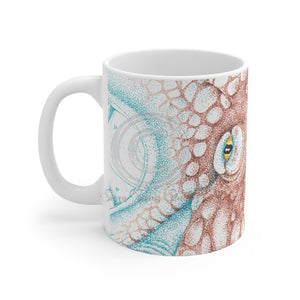 Octopus White Teal Map Ink Splash Mug 11Oz