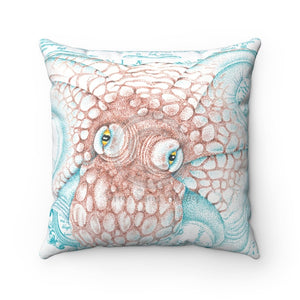 Octopus White Teal Map Ink Square Pillow 14 × Home Decor