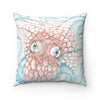 Octopus White Teal Map Ink Square Pillow Home Decor