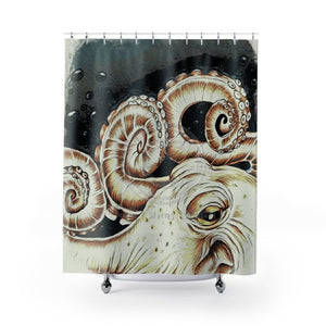Octopus Woodblock Style Shower Curtain 71 × 74 Home Decor