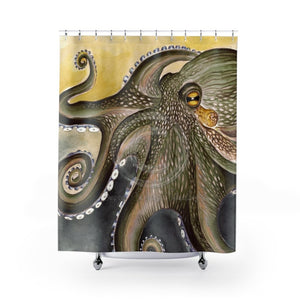 Olive Green Octopus Watercolor Shower Curtain 71 × 74 Home Decor
