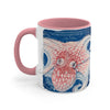 Orange Blue Octopus Vintage Map On White Art Accent Coffee Mug 11Oz