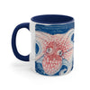 Orange Blue Octopus Vintage Map On White Art Accent Coffee Mug 11Oz Navy /