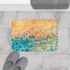 Orange Blue Teal Abstract Ink Art Bath Mat Home Decor