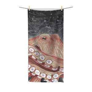 Orange Octopus Cosmic Stars Galaxy Map Pale Watercolor Art Polycotton Towel 30 × 60 Home Decor