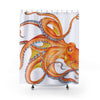 Orange Octopus Dance Ink Art Shower Curtain 71 × 74 Home Decor