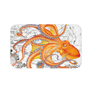 Orange Octopus Dance Vintage Map Black Ink Art Bath Mat 34 × 21 Home Decor