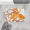Orange Octopus Dance Vintage Map Black Ink Art Bath Mat Home Decor