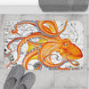 Orange Octopus Dance Vintage Map Black Ink Art Bath Mat Home Decor