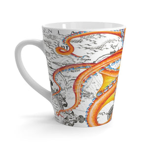 Orange Octopus Dance Vintage Map Black Ink Art Latte Mug 12Oz Mug