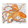 Orange Octopus On White Vintage Map Ink Art Velveteen Plush Blanket 50 × 60 All Over Prints