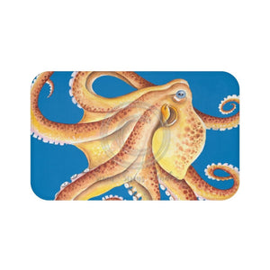 Orange Octopus Watercolor Blue Bath Mat 34 × 21 Home Decor