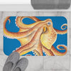 Orange Octopus Watercolor Blue Bath Mat Home Decor