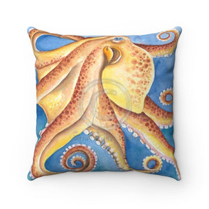 Orange Red Dancing Octopus Watercolor Square Pillow 14 X Home Decor