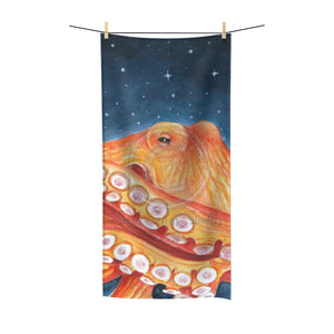 Orange Red Octopus Cosmic Stars Galaxy Watercolor Art Polycotton Towel 30 × 60 Home Decor