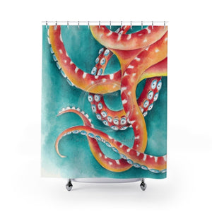 Orange Red Octopus Iii Watercolor Art Shower Curtains 71 X 74 Home Decor