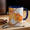 Orange Red Octopus Vintage Map Art Accent Coffee Mug 11Oz