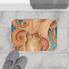 Orange Red Pacific Octopus Tentacles Watercolor Bath Mat Home Decor