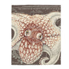 Orange Taupe Octopus Vintage Map Ink Art Velveteen Plush Blanket 50 × 60 All Over Prints