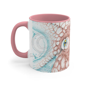 Orange Teal Octopus Vintage Map On White Art Accent Coffee Mug 11Oz Pink /