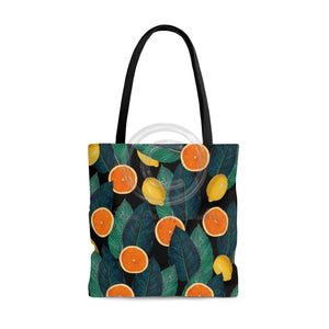 Oranges And Lemons Black Chic Tote Bag Large Bags