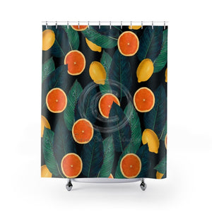 Oranges And Lemons Black Shower Curtain 71X74 Home Decor