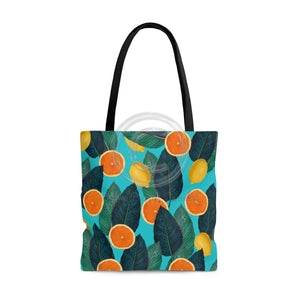 Oranges And Lemons Blue Chic Tote Bag Large Bags
