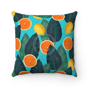 Oranges And Lemons Exotic Blue Chic Square Pillow 14X14 Home Decor